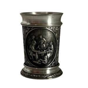 SKS Zinn 95% Pewter German 2" Shot Shooter Glass w/ Embossed Scenes